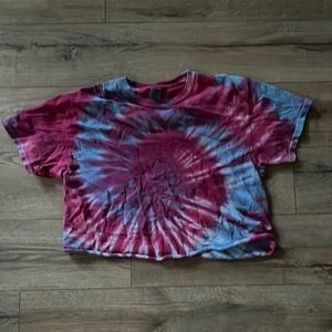 Cropped Red and Blue Tie Dye Tee